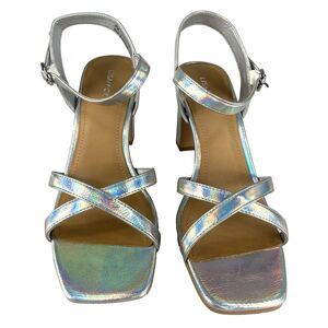 Lisa Vicky Vision Silver Iridescent Strappy Heels Womens Size 9 M New In Box